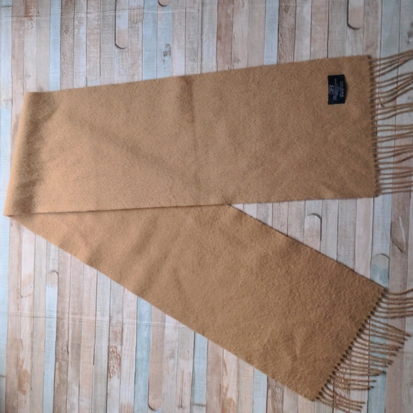 100% lambswool Ballantrae Edinburgh camel scarf tasseled - Picture 1 of 14